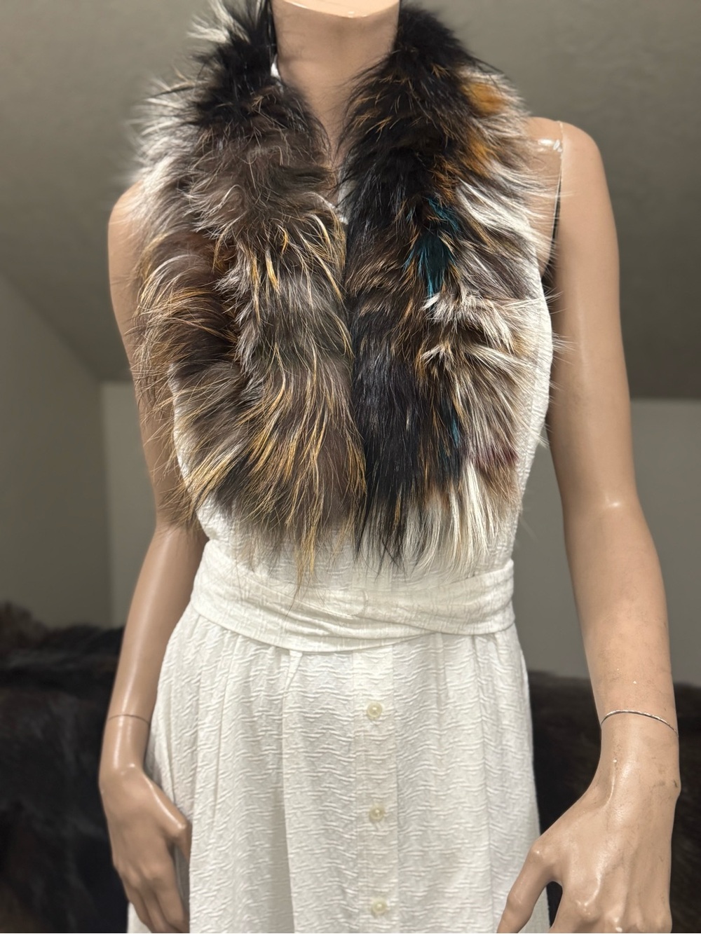 Colorful  Silver Fox Fur Knitted Scarf, Soft & Cozy Fur Collar Scarf